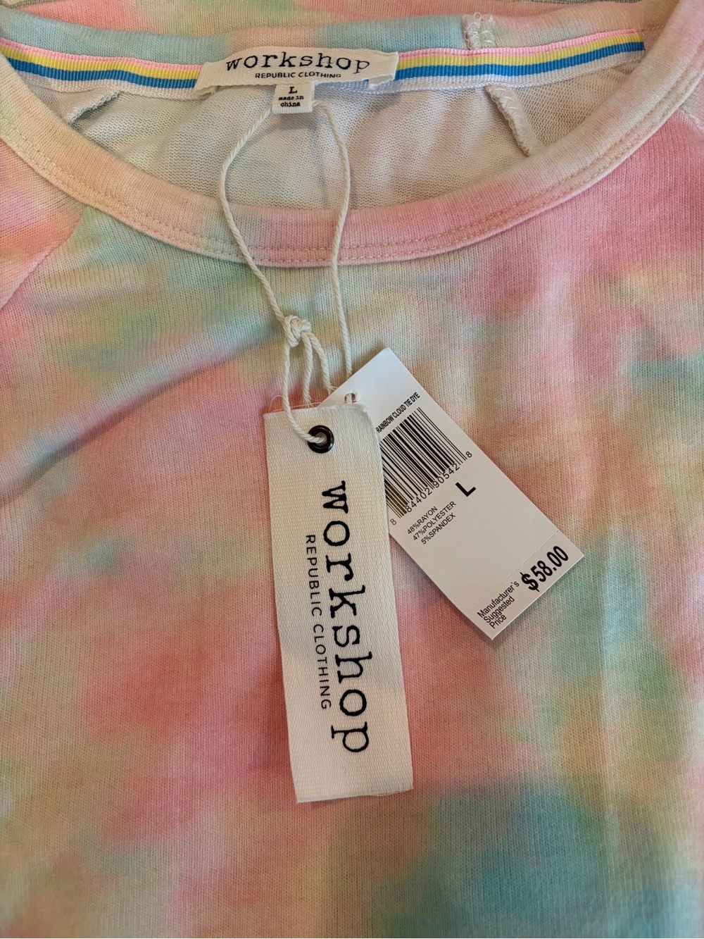 NWT Workshop Republic Clothing Rainbow Cloud Tie Dye Sweatshirt L